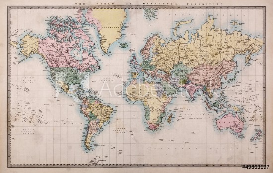 Afbeeldingen van Old Antique World Map on Mercators Projection